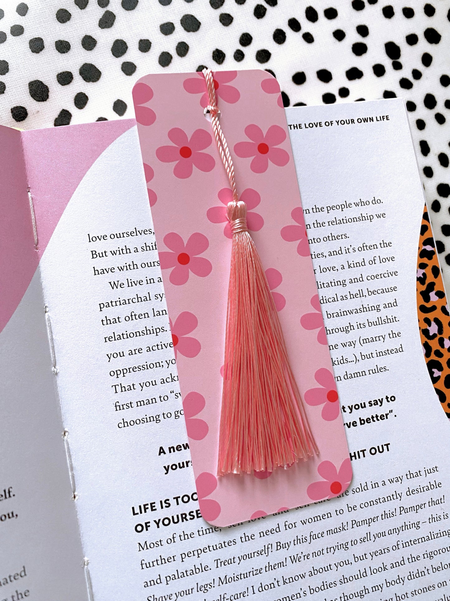Pink Flower Tassel Bookmark