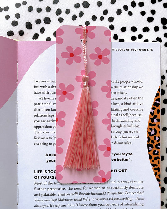 Pink Flower Tassel Bookmark