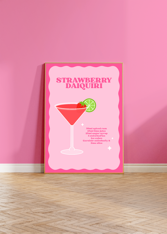 Strawberry Daiquiri Cocktail Wall Art Print
