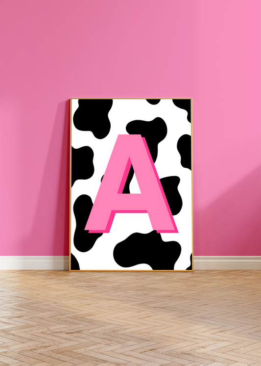 Personalised Initial Cow Print Wall Art Print